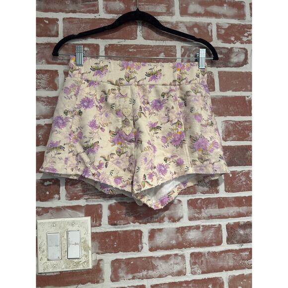 LoveShackFancy Purple Pink Floral Print Heart Buttons Pull On Shorts Size S - Picture 1 of 9